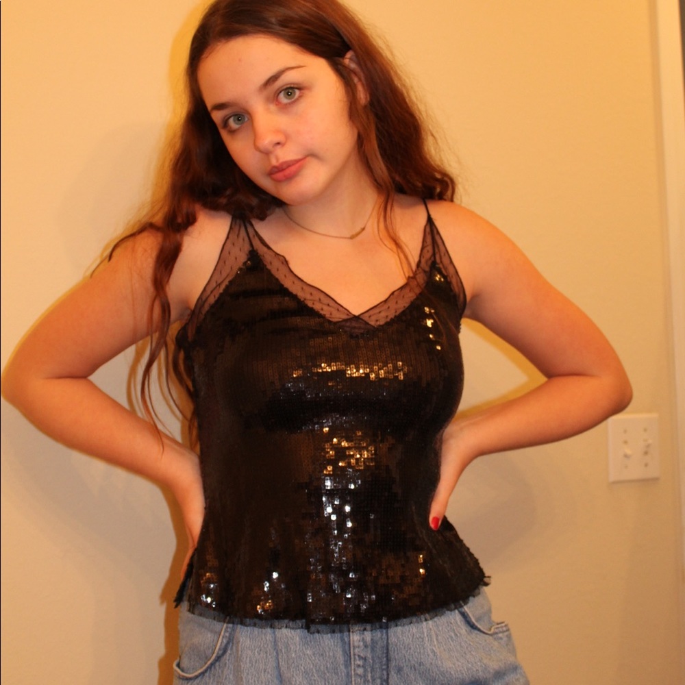 Black sequence tank top